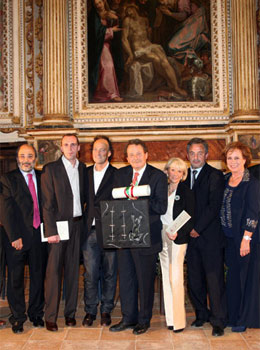 La premiazione, il sindaco del Comune di Fabriano Sorci, Sperandio, Cedroni, Giorgio e Luisa Soldati, Guidarelli, Vaudetti.